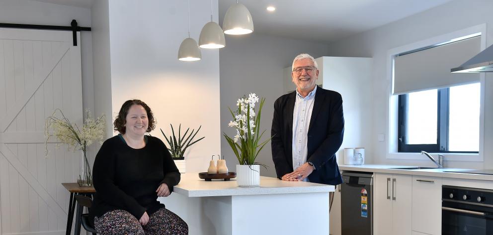 Otago Polytechnic Head of Carpentry Tracey McLennan and Catalytic Foundation chairman John...