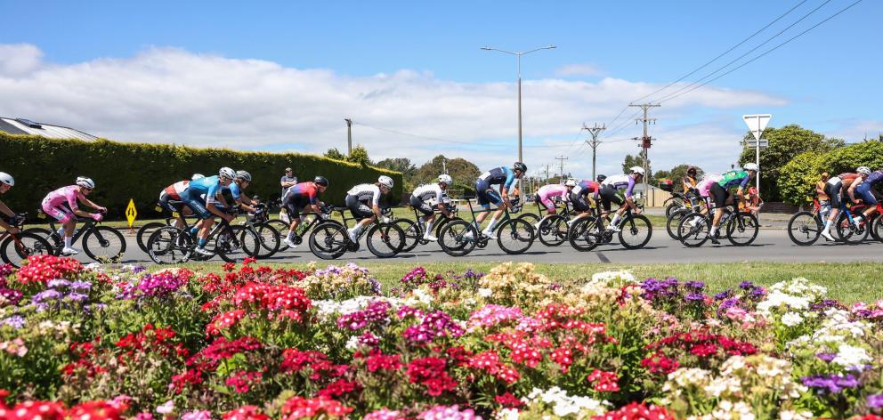 The field of 96 riders competes in the 42km street race in Invercargill on day one of the...