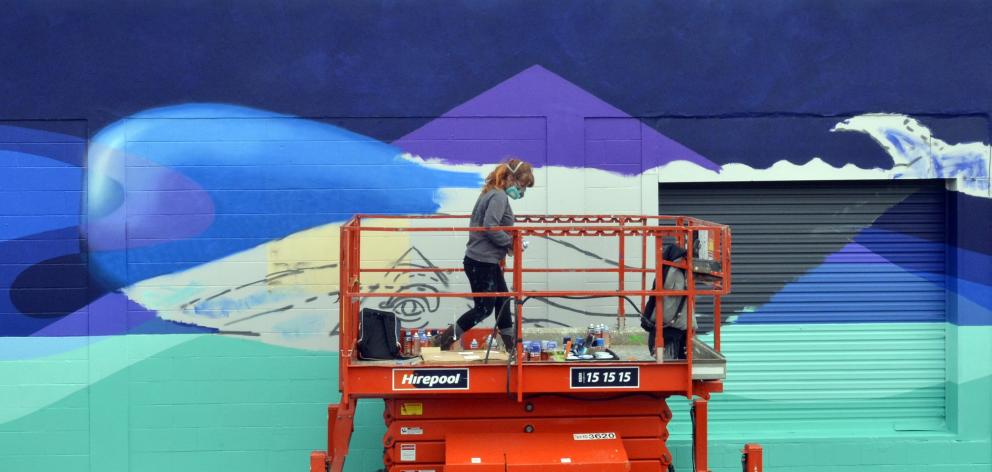 Kelly Spencer of the Wellington's Honey Badgers Creative Studios with her mural in Roberts St. Photo: Gerard O'Brien