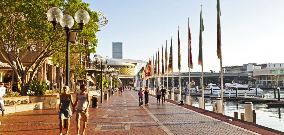 A view along the waterfront at Darling Harbour, Sydney. Photo: Getty Images