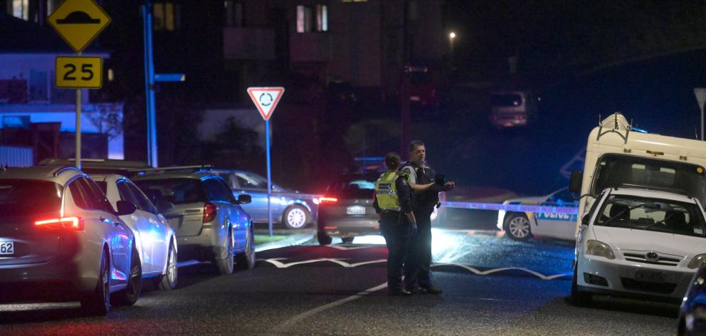 Police at the scene this evening. Photo: Linda Robertson