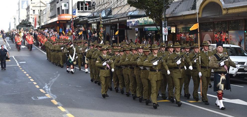The final parade, laying up the NZ Scottish Regiment's Colours, April 16, 2016. Photo: Peter...