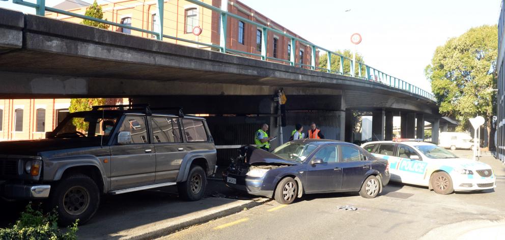 A third car was damaged near the overbridge. Photo: Linda Robertson 