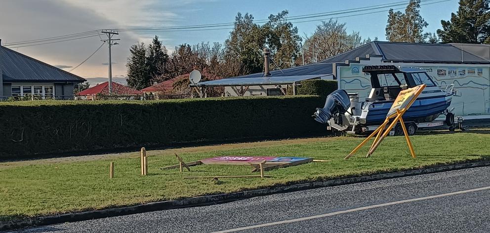 Election hoardings were blown over in strong winds in Middlemarch, inland Dunedin. PHOTO:  SHEILA...