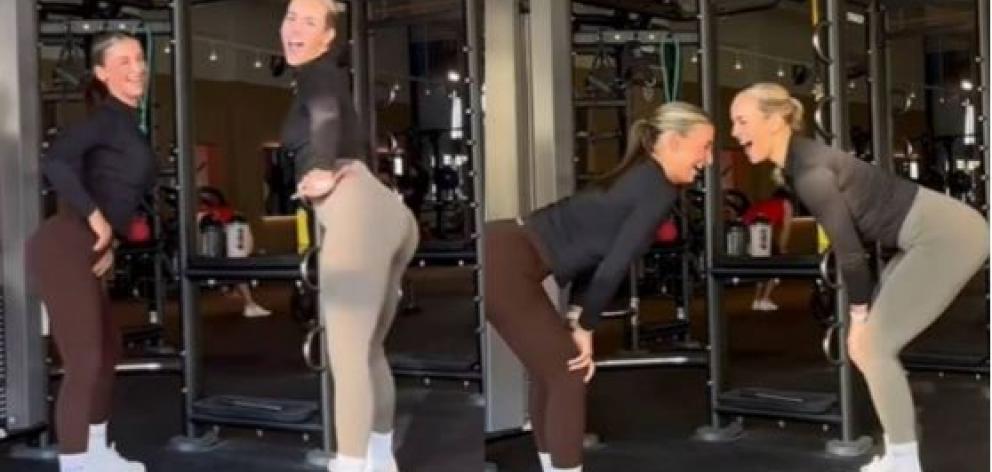 Fitness influencers @fit.berna and @fitmitdebbs filmed themselves mocking another gym-goer. Photo...