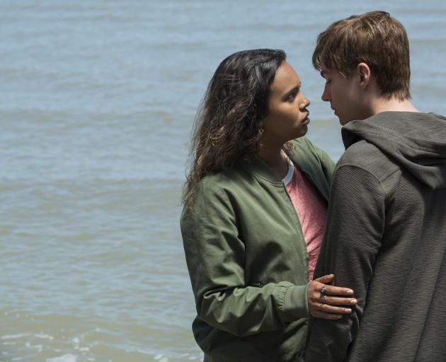 Alisha Boe and Miles Heizer as Jessica Davis and Alex Standall in a scene from 13 Reasons Why....