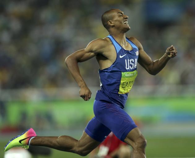 Ashton Eaton competing in the 400m at Olympic Stadium. Photo: Reuters 