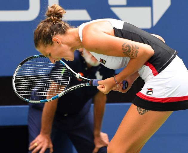 Karolina Pliskova spurs herself on during the match with Venus Williams at Flushing Meadows. Photo: Reuters 