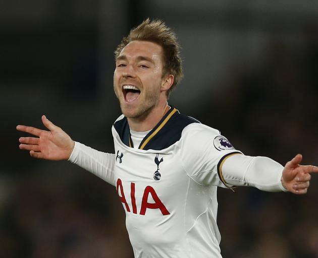 Tottenham's Christian Eriksen celebrates scoring the only goal of the match. Photo: Action Images via Reuters