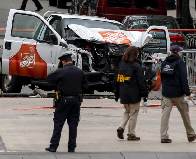 Sayfullo Saipov allegedly used this pickup truck rented from a New Jersey Home Depot store to run down pedestrians and cyclists before crashing it into a school bus. Photo: Reuters 