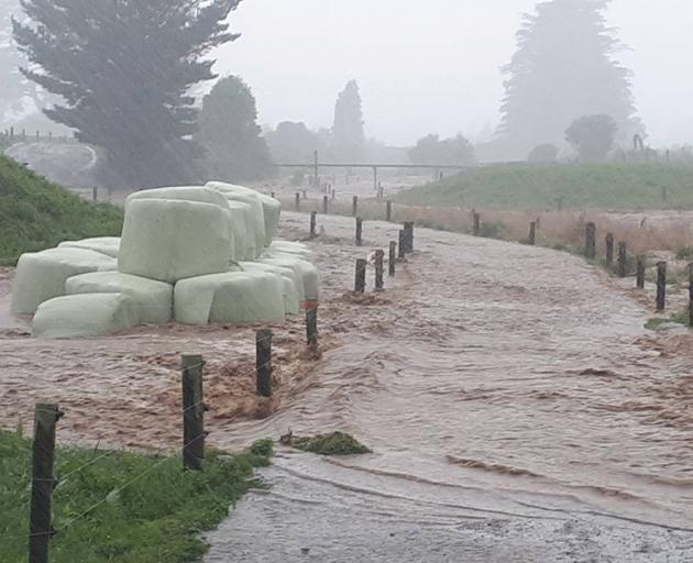 A flooded farm in Bainham, Golden Bay. Photo: Facebook/Billy Haldane/via Reuters
