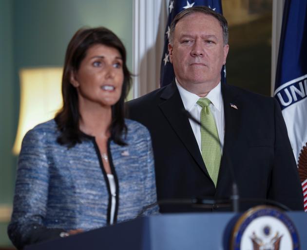 US Ambassador to the United Nations Nikki Haley with US Secretary of State Mike Pompeo. Photo:...