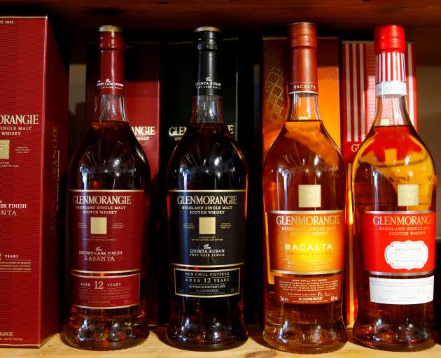 Bottles of single malt scotch whisky Glenmorangie, part of Glenmorangie plc co-owned by LVMH and...