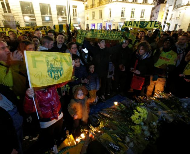 Sala fans gathered in Nantes' city centre on Tuesday. Photo: Reuters 