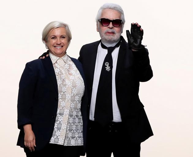 Karl Lagerfeld with Silvia Venturini in Paris last year. Photo: Reuters 