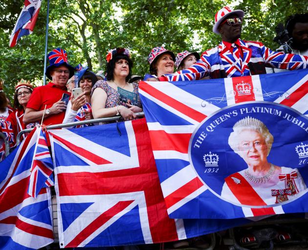 Crowds wearing the Union Jack gathered along The Mall in central London for the first day of...