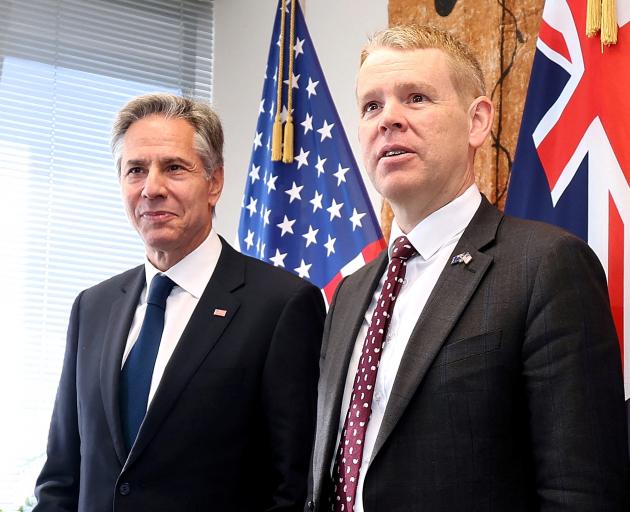 US Secretary of State Antony Blinken (left) with New Zealand's Prime Minister Chris Hipkins on...