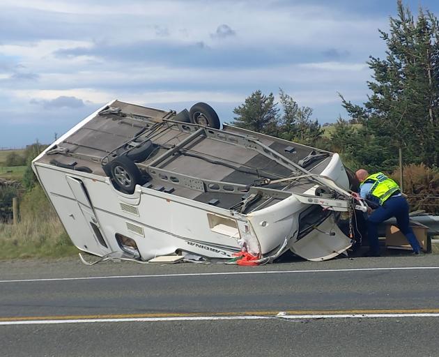 A caravan was seen tipped over on State Highway 1, south of Hampden, at about 4pm today. Photo:...