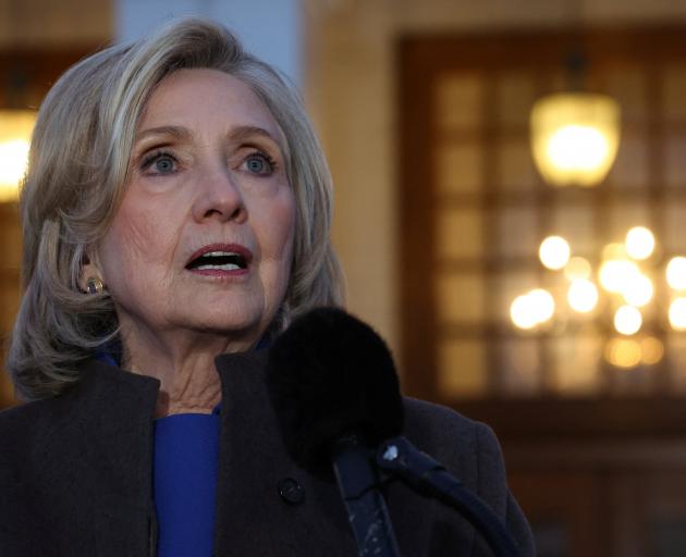 Former US Secretary of State Hillary Clinton speaks to the members of the media on Thursday....