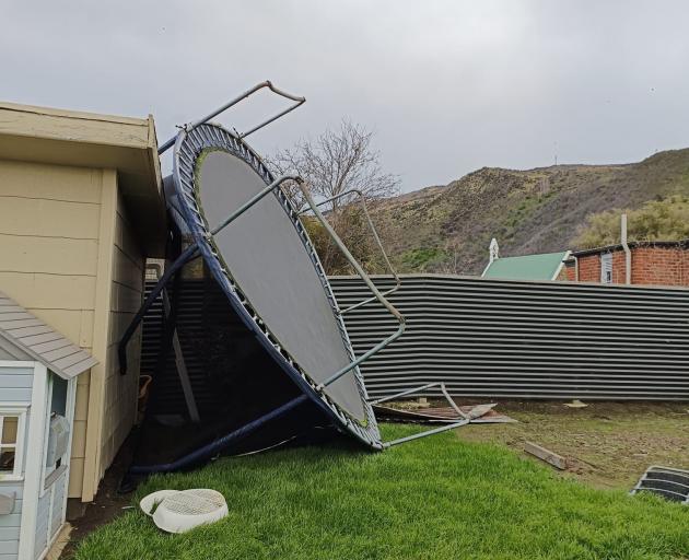 Wind flipped this trampoline in Roxburgh. Photo: Jessica Roberts