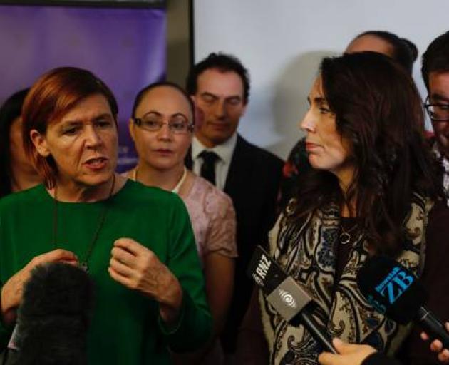 Prime Minister Jacinda Ardern with Paliamentry Under-Secretary Jan Logie (left) at today's...