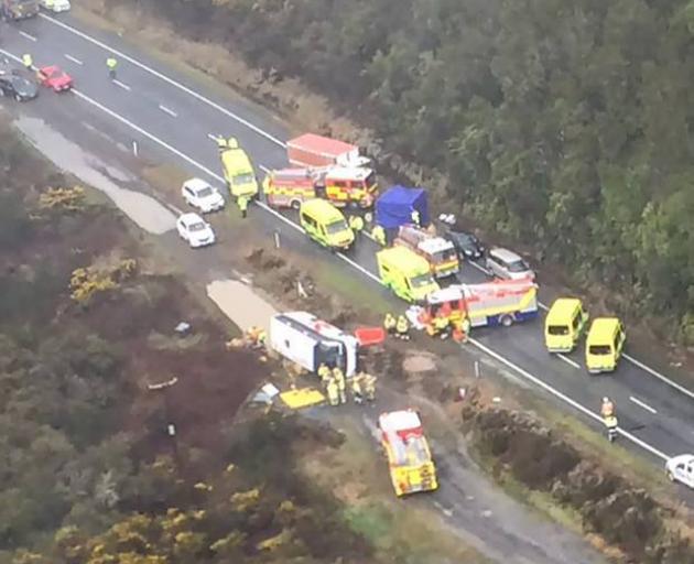 An aerial view of the crash scene. Photo: Westpac Rescue Helicopter