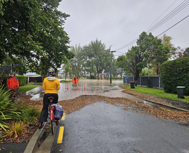 Flooding in Christchurch on Tuesday morning. Photo: Leigh Hopkinson