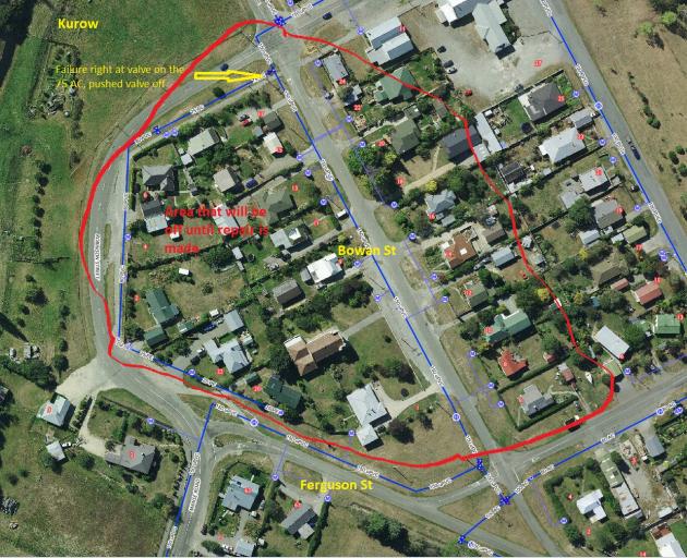 Waitaki District District Council says the only area without water should be within the red...