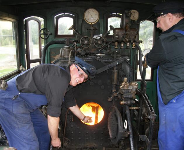 Fireman Duncan Robbie (left) and driver Donald Ross, both Trustees of the Waimea Plains Railway...