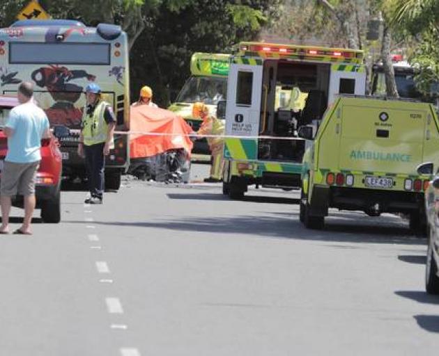 Emergency services at the scene this morning. Photo: NZ Herald

