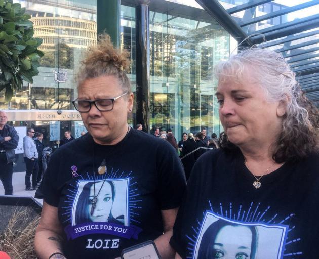 Aunt Lorraine Duffin (left) and mother Cathrine MacDonald outside the Wellington High Court after...
