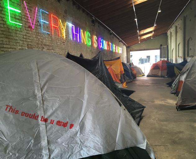 An installation by David Hammons reminds of the plight of Los Angeles' homeless.