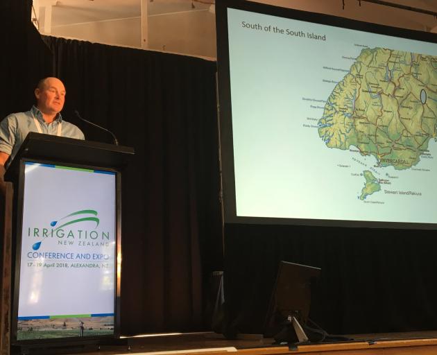 Kyeburn Catchment Ltd director Hamish McKenzie speaks at the Irrigation NZ conference earlier...
