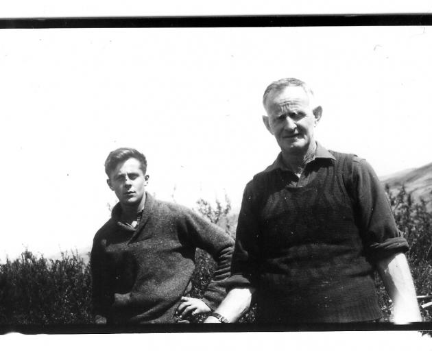 Peter (left) and his father Bert Jones are flanked by Teviot Valley hills while on their Coal...