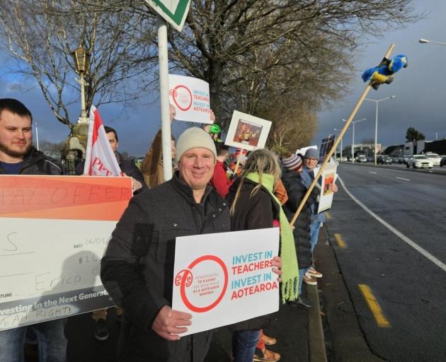 Richard Allen at teacher demonstrations in central Christchurch. Photo: RNZ / Adam Burns