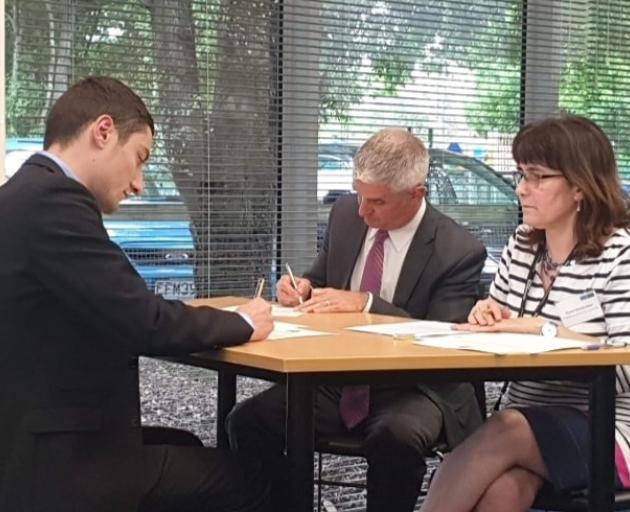 Andrei Moore being sworn in as Halswell-Hornby-Riccarton Community Board deputy chairman in...