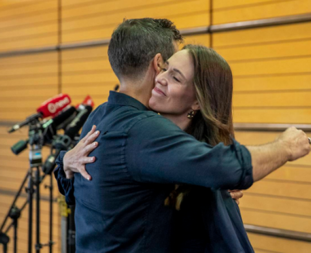 Jacinda Ardern embraced partner Clarke Gayford and said it was time to get married. Photo: NZ Herald