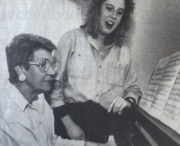 Ashburton Musical Club president Joan Wilkinson (left) in 1991 with Jan-Maree Baughan after being...