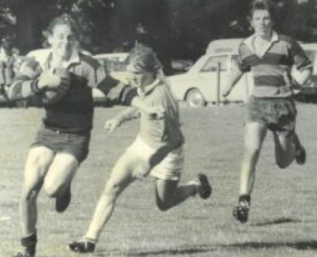 Mark Van Leewarden with the ball playing for Mid Canterbury as a 17-year-old in 1976. Photo:...
