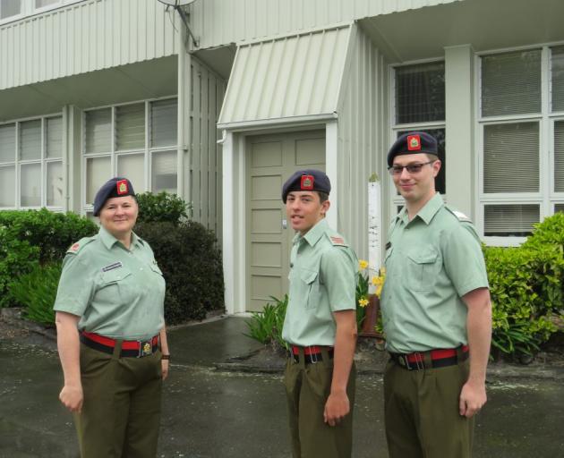 Ashburton Cadet Unit major Cezarne Rodgers with newly promoted sergeant Sebastian van Rooyen and...
