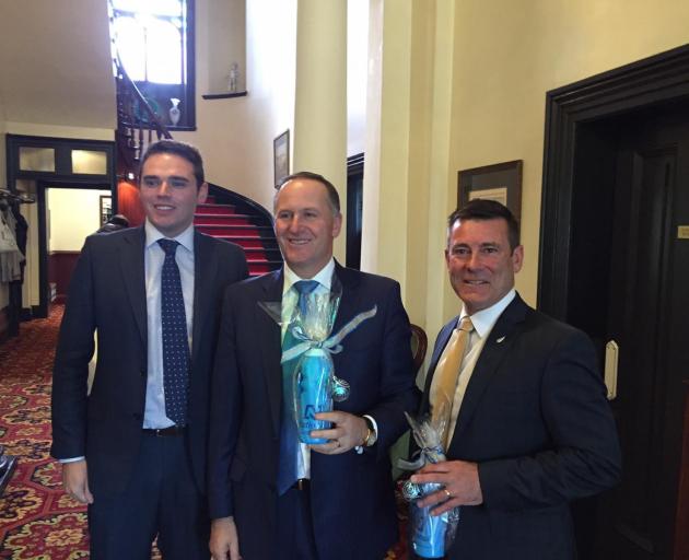 From left, MP Todd Barclay, Prime Minister John Key and MP Michael Woodhouse in 2015. Photo:...