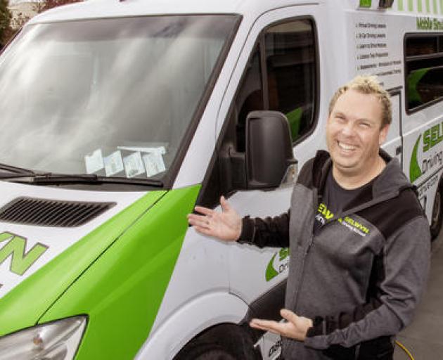 Brad Mannering with the 'Simbulance'. Photo: Geoff Sloan