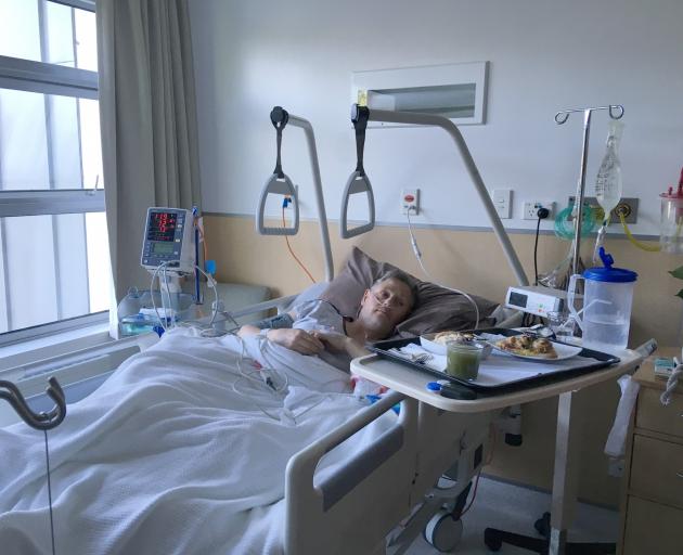 Bruce Munro in the Mercy Hospital ward a few hours after his hip replacement surgery, November 19...