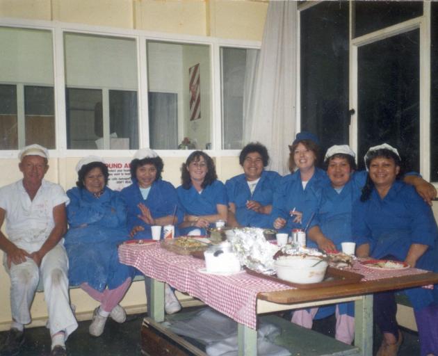 The fourth floor night shift crew, including La Faatoese's wife Lili (second from left), during...
