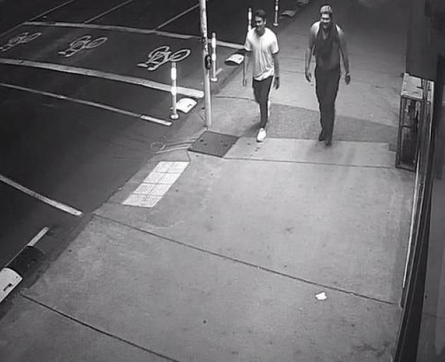 CCTV footage released by police shows Joden Martin (right) walking away after the attack. Photo:...