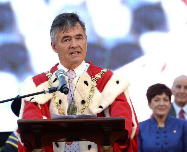 Dunedin Mayor Dave Cull welcomes University of Otago first-year students to Dunedin at a ceremony...
