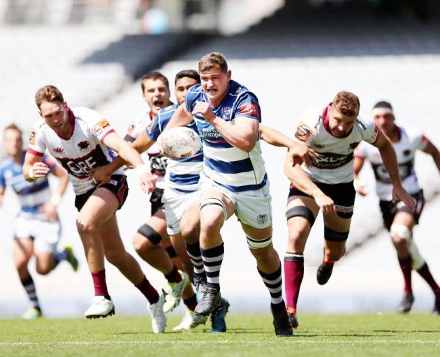 Auckland's Dalton Papali'i makes a break during the Mitre 10 Cup match against North Harbour on...