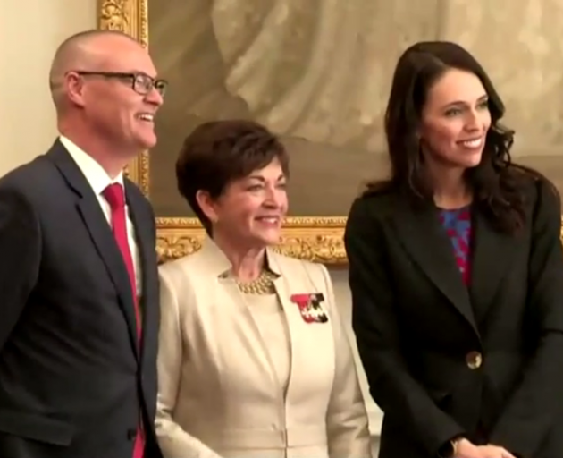 Health Minister Dr David Clark, Governor General Dame Patsy Reddy and Prime Minister Jacinda Ardern. Photo: NZ Herald