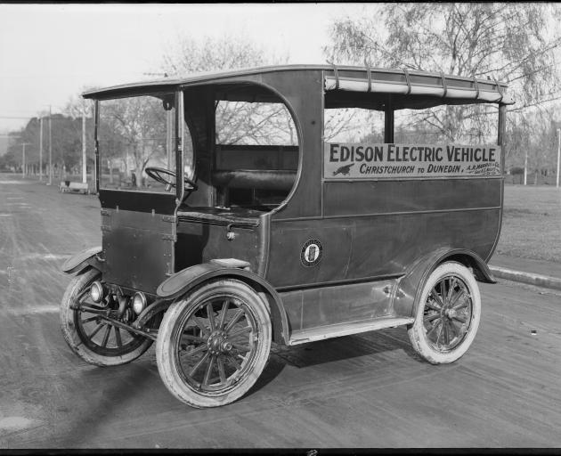 An Edison electric bus, photographed in Christchurch in 1948 that provided a service south to...
