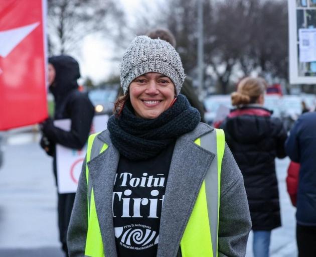 Marcelle Leo’o at the teachers' protest in Christchurch. Photo: RNZ / Nathan McKinnon